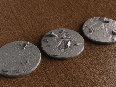 FREE -  3 BATTLEFIELD DEBRIS BASES 100 mm 3D Print Ready  Free 3D print model