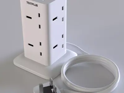 Extension cord  with 6 sockets  3D model  Low-poly 3D model
