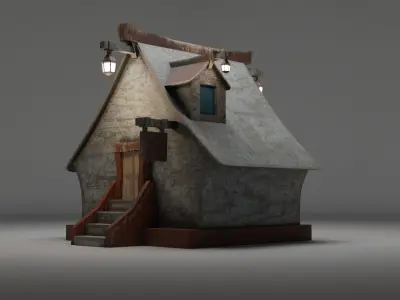 Medieval House Low-poly 3D model 4