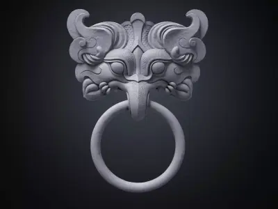 Ancient Chinese Bronze mythical beast Door Knocker high model  3D print model purchase