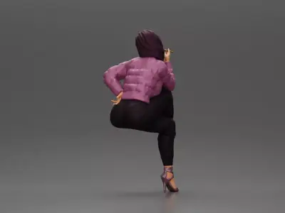 Stylish woman sitting in purple jacket posing with a cigarette 3D print model
