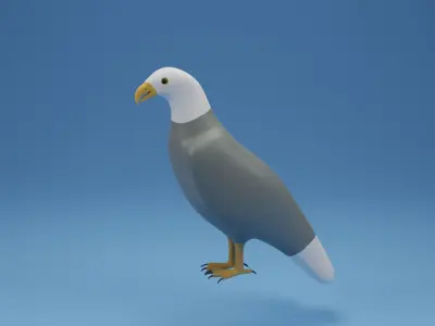 Cartoon Cute Bird Bald Eagle Low-poly 3D model