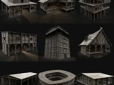 MEDIEVAL INDUSTRIAL FANTASY TOWN VILLAGE BUILDINGS COLLECTION 3D Model Pack