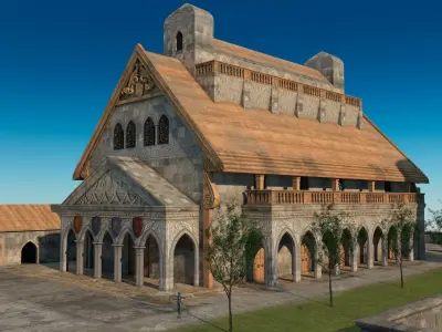 medieval castle Low-poly 3D model 9