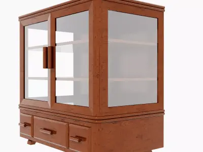 Antique Timber Display Shelf Drawer Carpentered Craft Malaysia 3D model