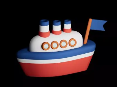 Stylized Cruise Ship Cartoon Cute  Ship  Low-poly 3D model