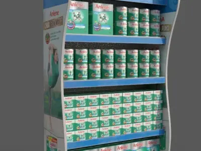 Supermarket shelf for milk can Low-poly 3D model