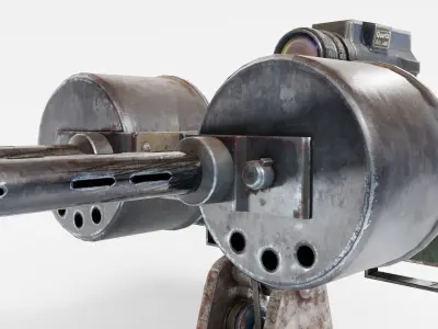 Shotgun double barrel turret post-apocalypse da1 Low-poly 3D model