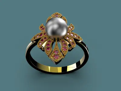 Vintage Ring with Pearl 3D print model