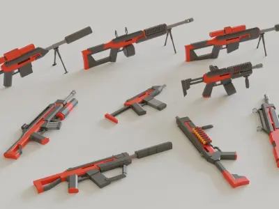 Game ready Guns asset pack  Low-poly 3D model