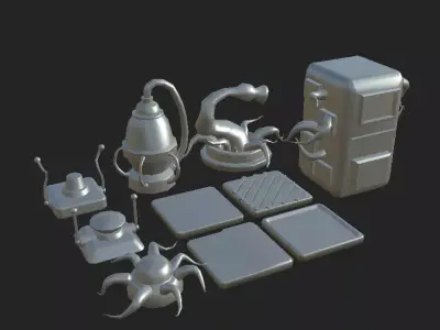 Sci Fi props for game NO texture no UVW mapping Low-poly 3D model