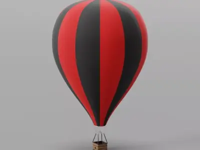 Red black hot air ballon Low-poly 3D model
