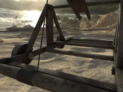 Catapult wooden cannon Low-poly 3D model by badqode