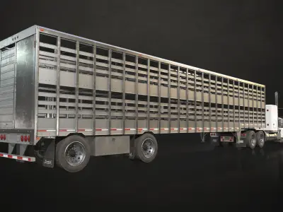 Flat Top Semi Truck Livestock Trailer Low-poly 3D model