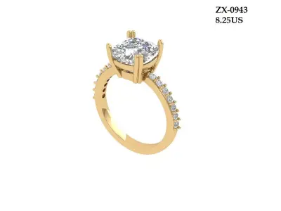 Cushion Solitaire Ring 3D print model
