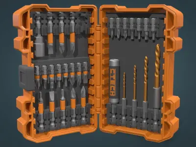 Drill Bit Set Low-poly 3D model purchase