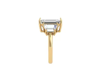 Emerald 3 Stone Art Deco Ring 3D print model 2