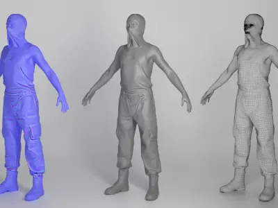 Man in balaclava ready for animation 336 Low-poly 3D model