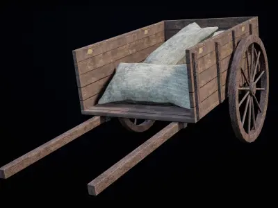 Wooden Cart Gameready PBR Low-poly 3D model