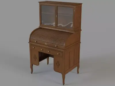 Antique Roll Top Secretary Desk 3D model
