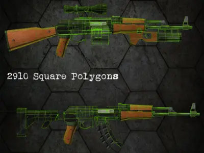 AK-47 with Granade Laucher Low-poly 3D model
