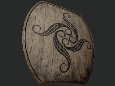 Slavic hybrid shield-painted blcak radial symbols Low-poly 3D model