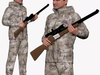 001271 hunter in camouflage with a gun 3D model