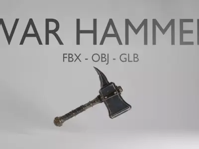 Fantasy War Hammer 3D Model - Medieval Weapon - FBX OBJ GLB 3D model