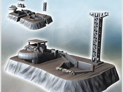 Military communication station with firing emplacement and under 3D print model