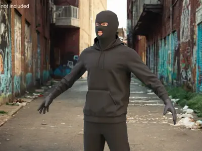  Male Thief Character with Crowbar in Mask 
