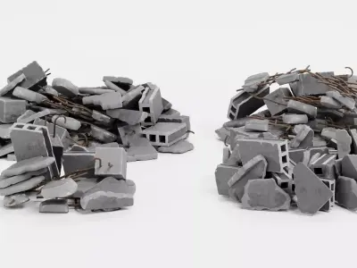 Piles of Debris - 4 Concrete Rubble Cluster Set 3D model