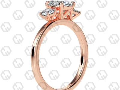 Ring 106 Oval Shape 3 stone ring with round 3D print model