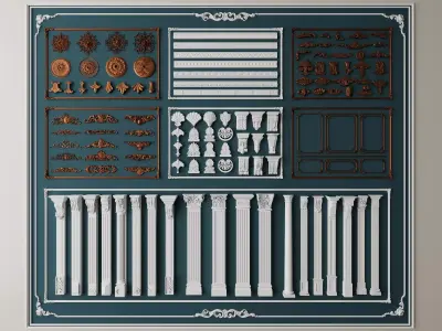 Classical Architectural Ornament  Column Collection Low-poly 3D model