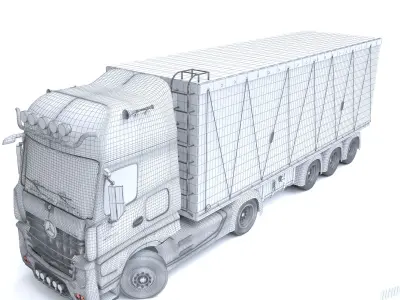 BenzActros mercedes truck with headlights 3D model