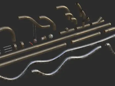 Modular Pipes - Old Copper Low-poly 3D model