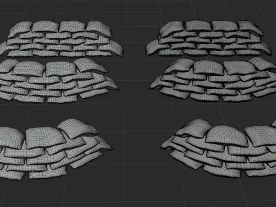 Sandbag Walls Fortifications  Low and Highpoly PBR Low-poly 3D model