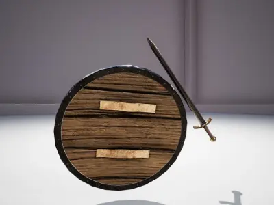 Medieval Sword and Shield Low-poly 3D model
