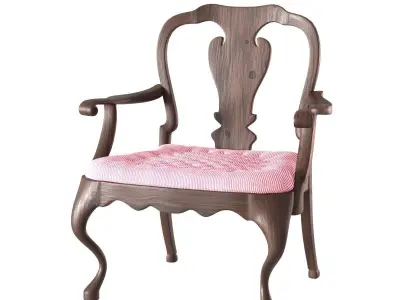 Armchair wooden chair with upholstered seat Low-poly 3D model