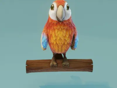 Cartoon Ara Parrot Red-Yellow-Blue Rigged 3D Model Low-poly 3D model