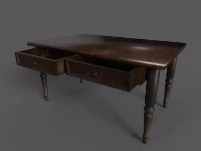 Table wooden with two drawers Low-poly 3D model