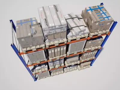 Industrial Warehouse Cardboard Box Pallet Shelf Low-poly 3D model