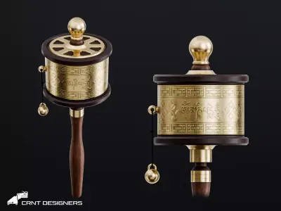 Tibetan Buddhist Prayer Wheel Low-poly 3D model