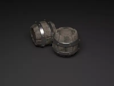 barrel two wooden barrels 3D model