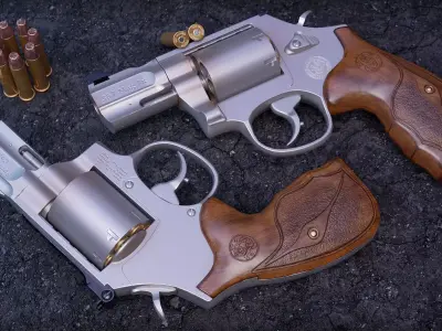 model 357 Magnum Barrel 7 Rounds Wood Grip Low-poly 3D model purchase