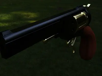 Low Poly Gun Model revolver with wooden handle Low-poly 3D model