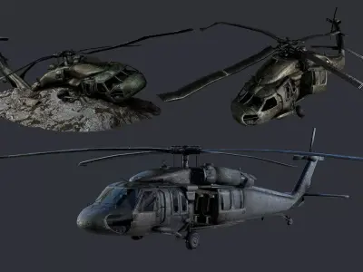 Sikorsky UH60 Black Hawk Military Helicopter Game Ready Pack 03 Low-poly 3D model