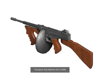 Thompson Sub Machine Gun set  m1a1  m1921A  m1928 3D Model Pack