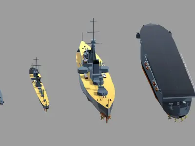 Polygonal Classic Warships Low-poly 3D model