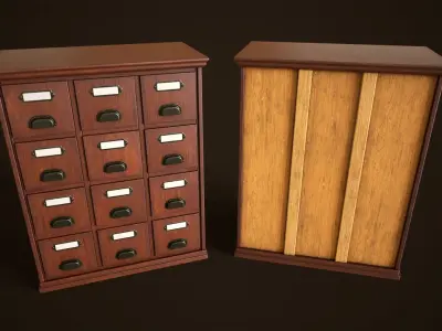 Vintage File  Drawer Cabinet Low-poly 3D model