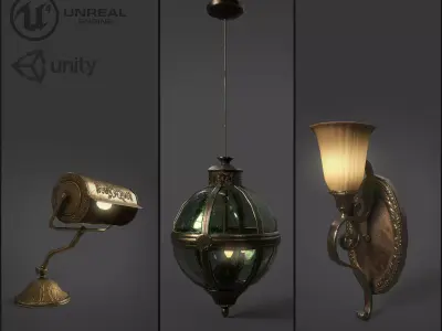 Victorian Antique Lamp Pack Low-poly 3D model